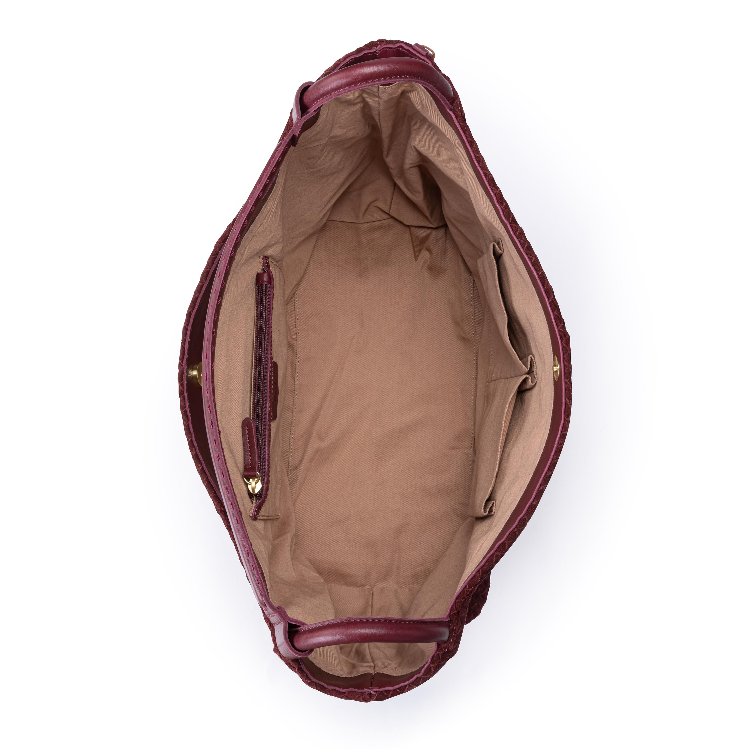 The Sak Los Feliz Large Tote - Leather - Black Cherry Suede Woven