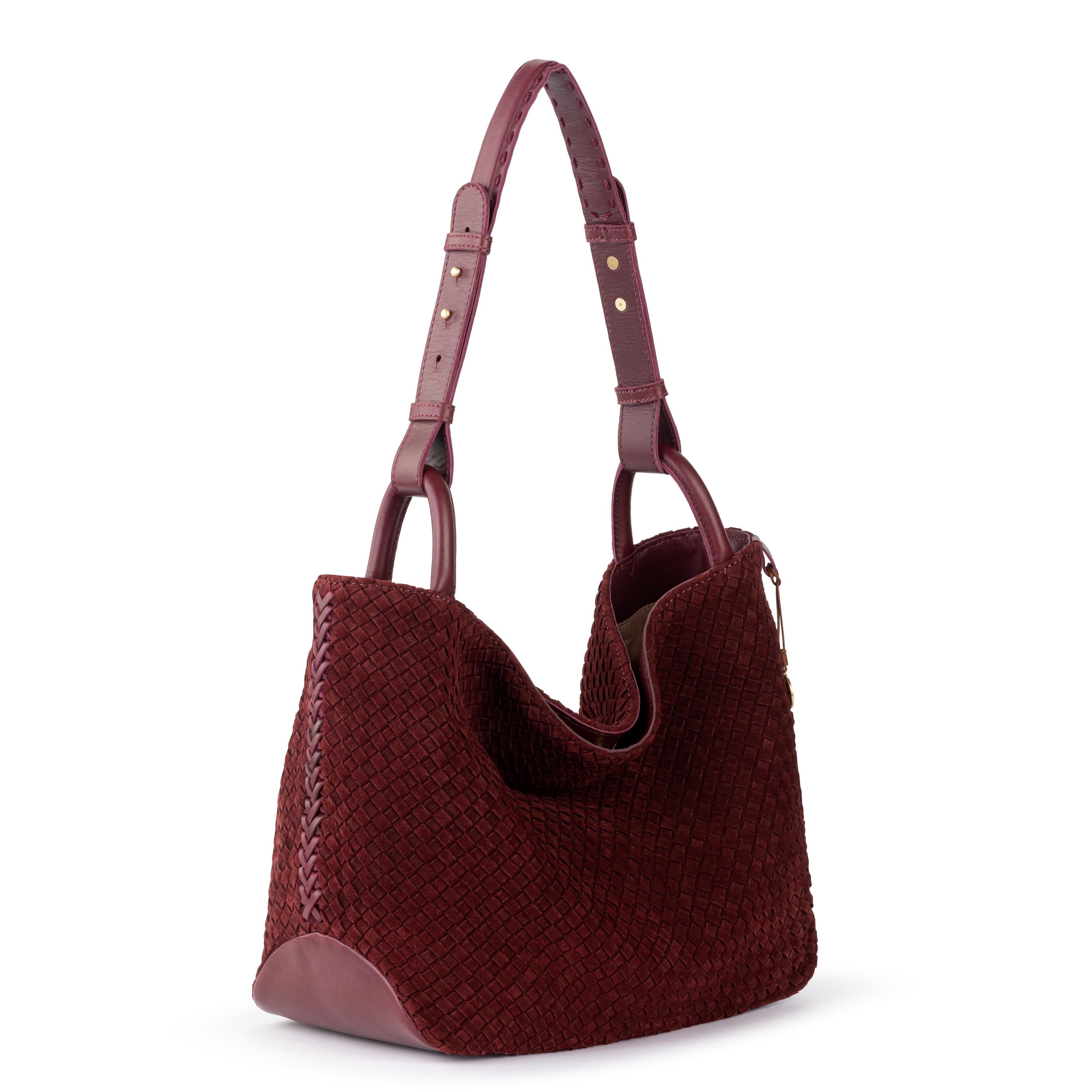 The Sak Los Feliz Medium Tote - Leather - Black Cherry Suede Woven