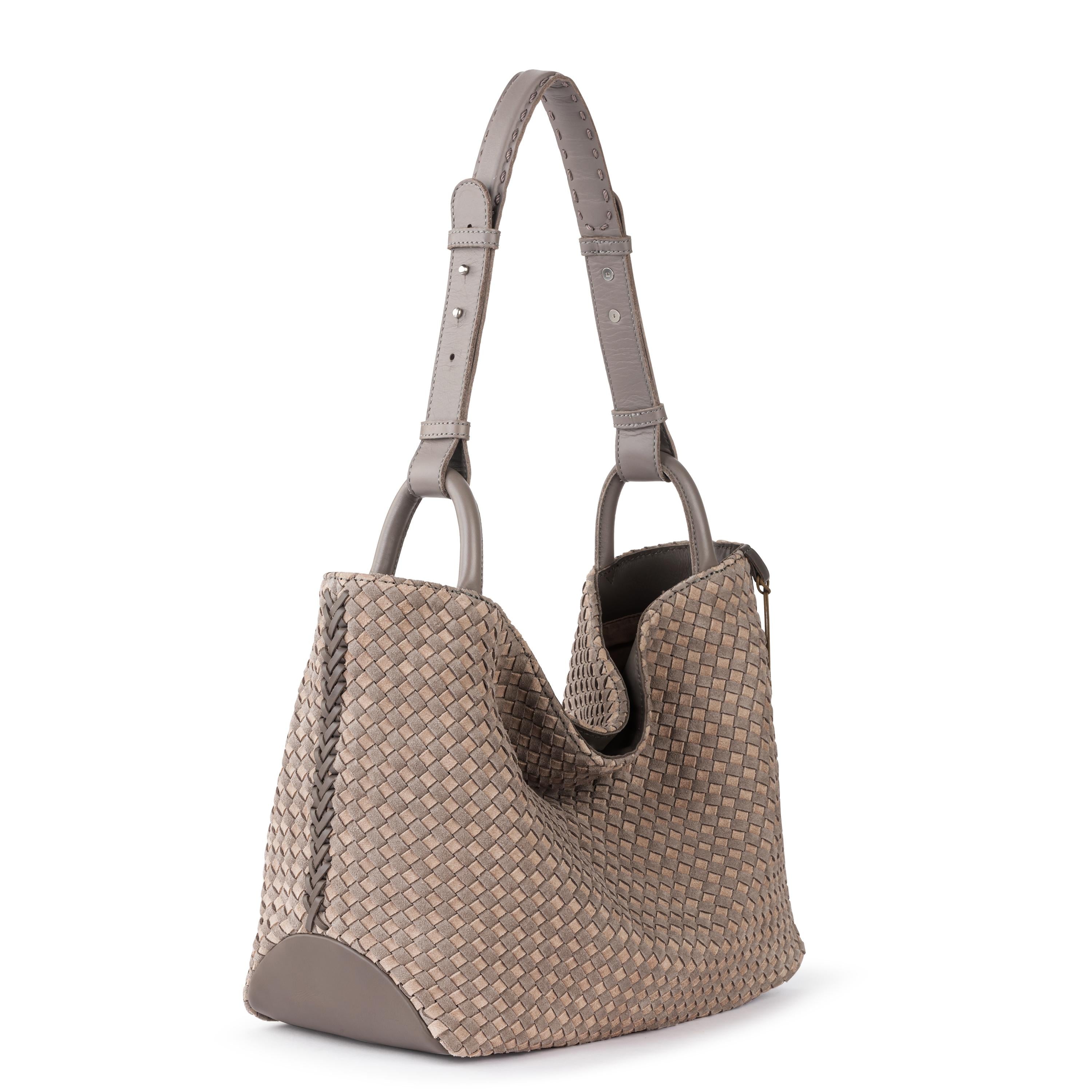 The Sak Los Feliz Medium Tote - Leather - Mushroom Suede Sand Suede Woven