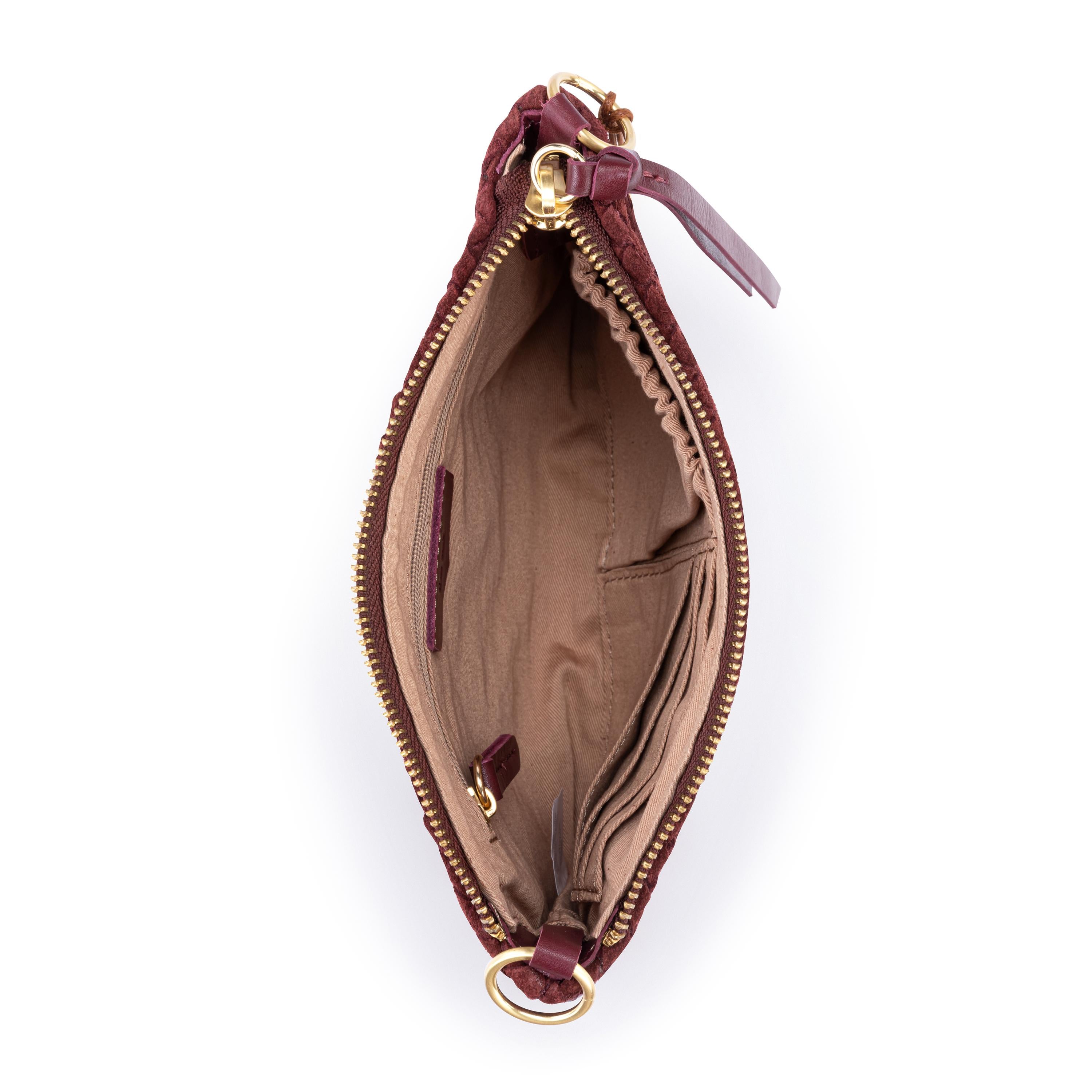 The Sak Vita Convertible Wristlet - Leather - Black Cherry Suede Woven