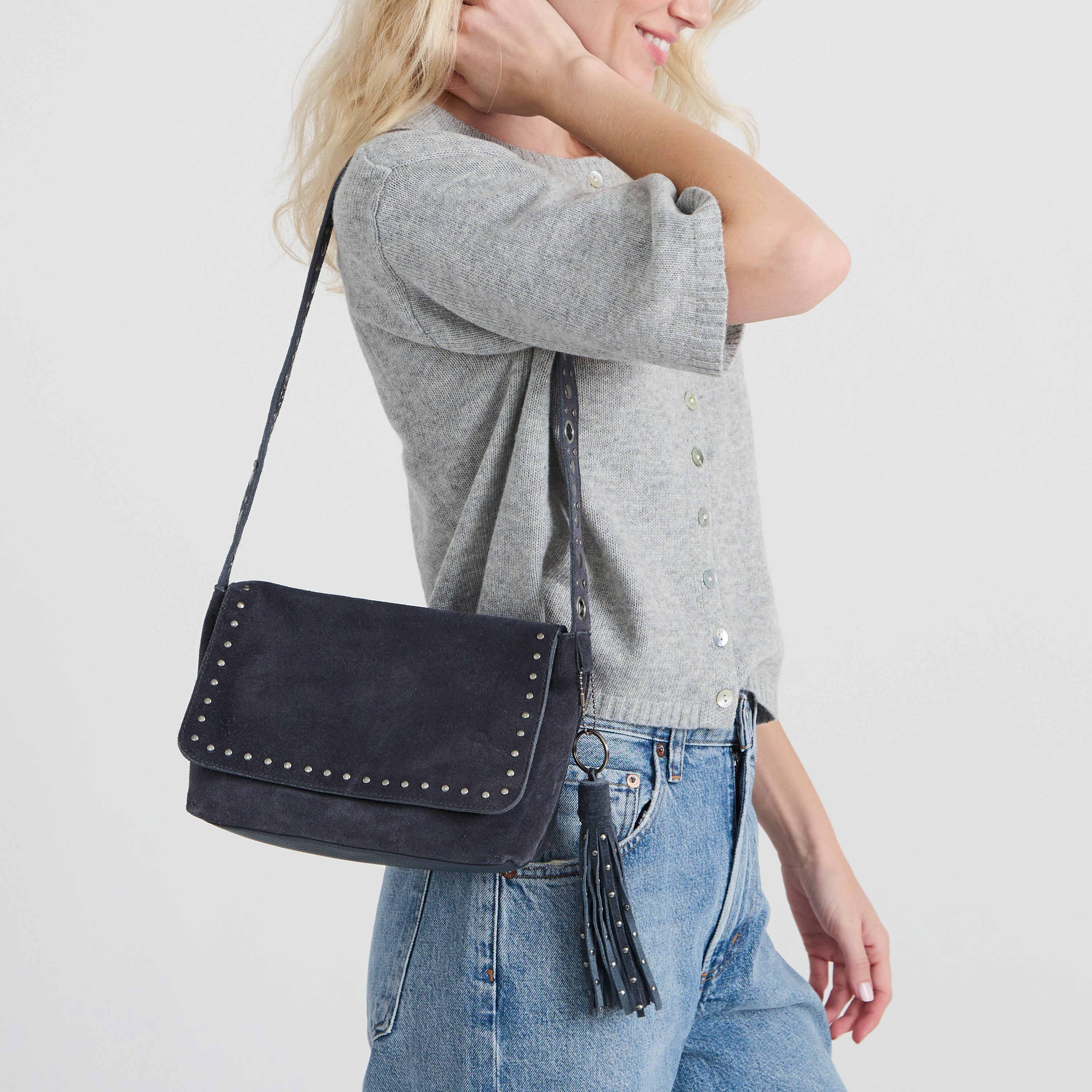 The Sak Marlow Flap Shoulder - Leather - Storm Grey Suede Belt