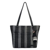 Sakroots Banyan Shoulder Tote - Straw - Black Metallic Woven
