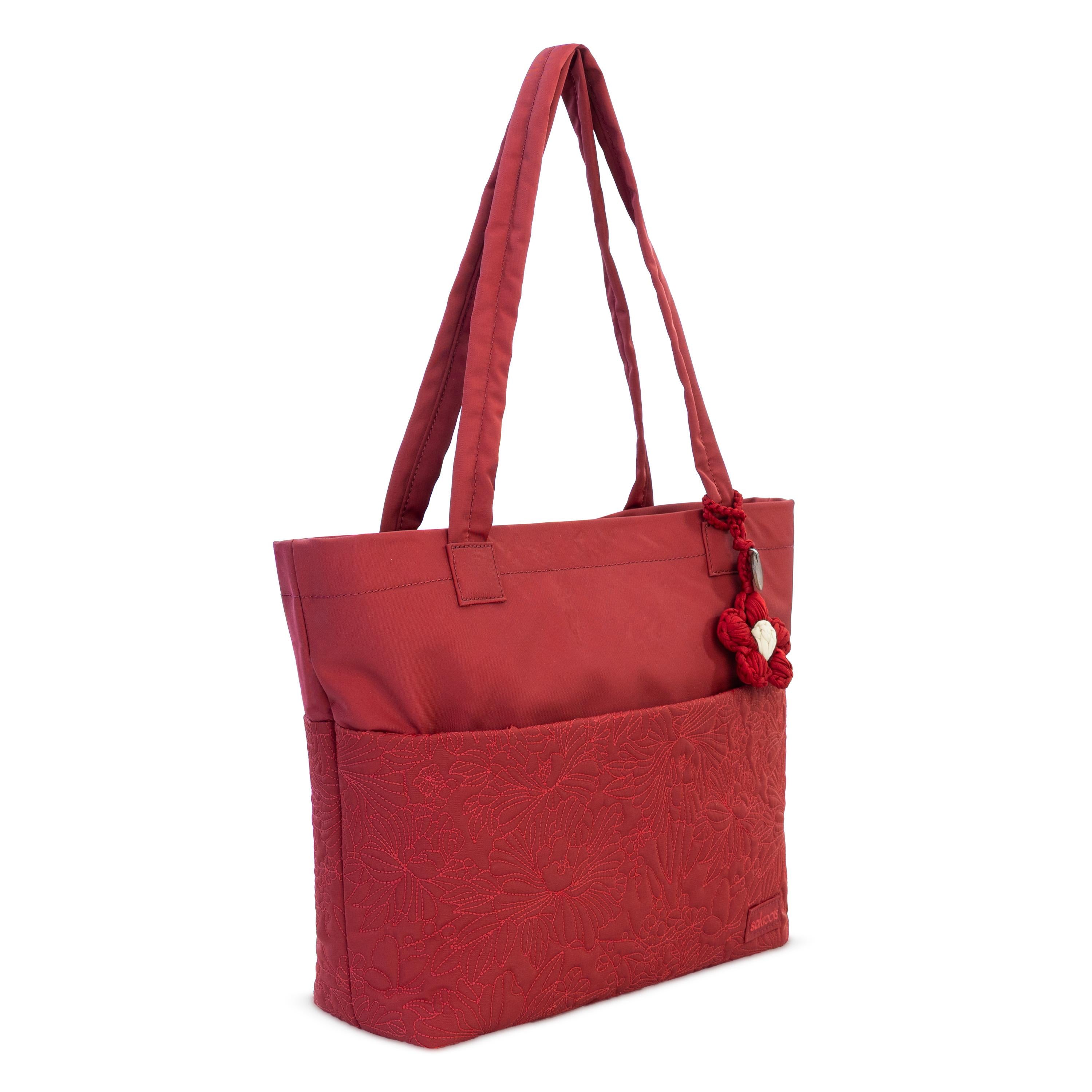 Sakroots Banyan Shoulder Tote - EcoTwill - Crimson Flower Blossom Quilted