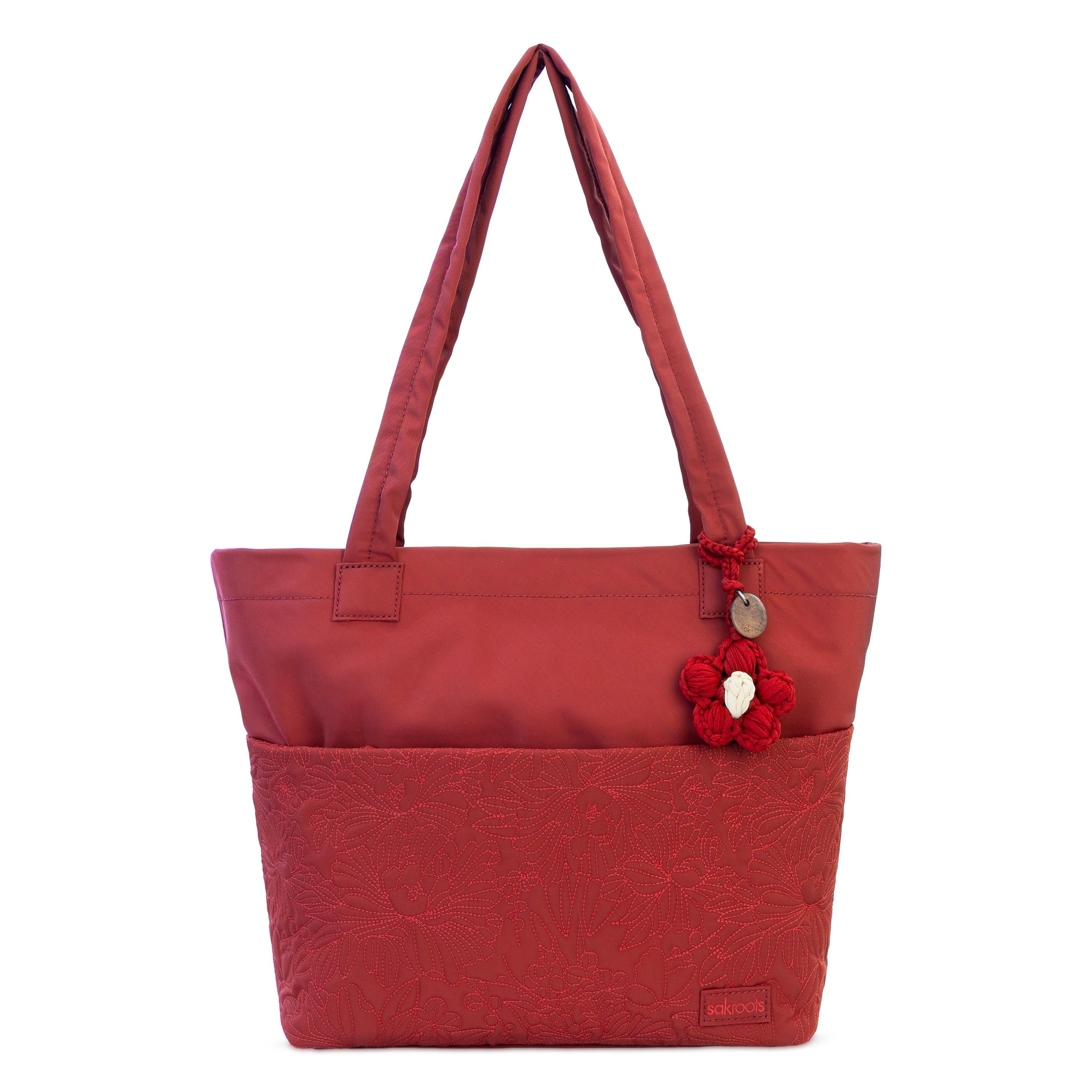 Sakroots Banyan Shoulder Tote - EcoTwill - Crimson Flower Blossom Quilted