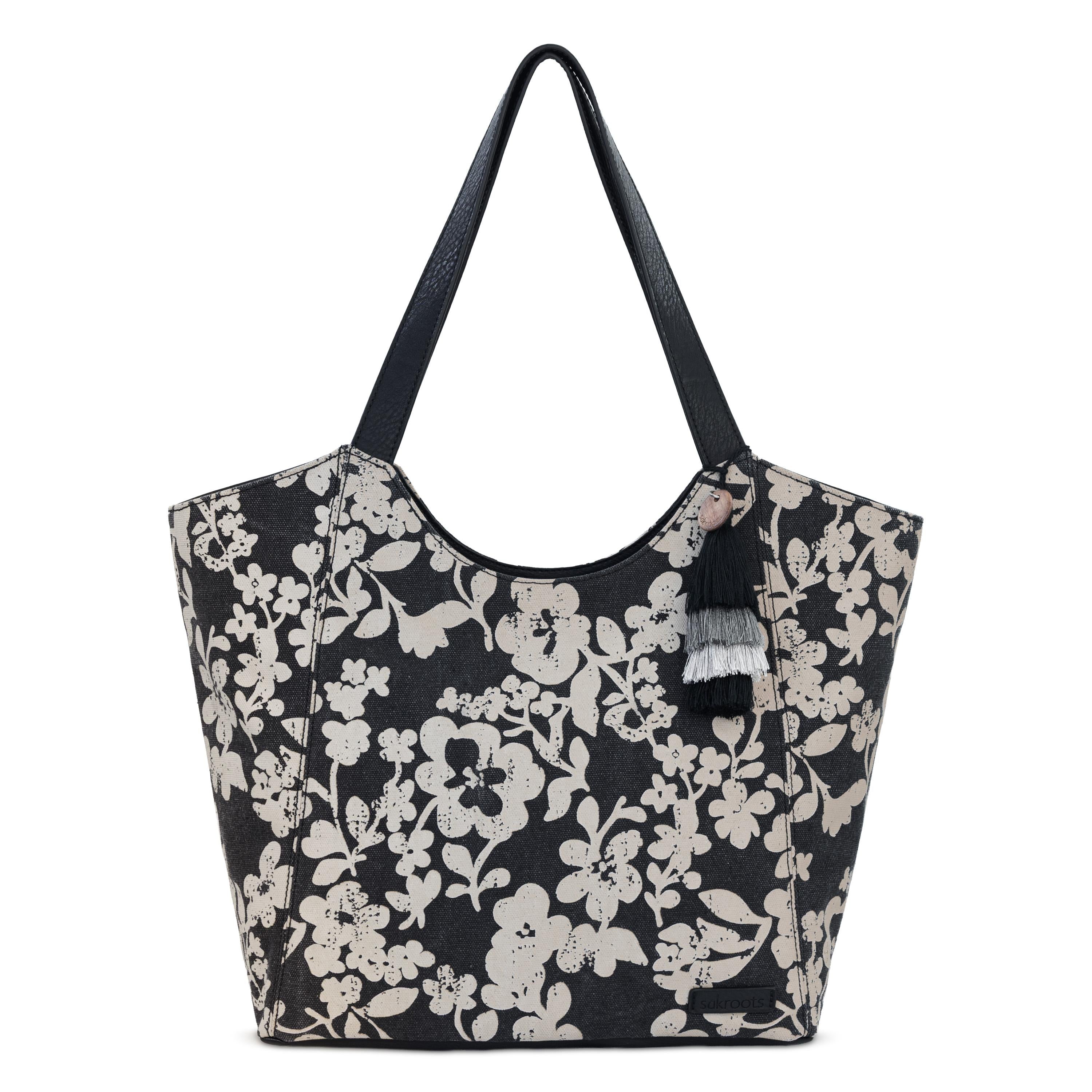 Sakroots Roma Tote - Canvas - Black and White Shadow Floral