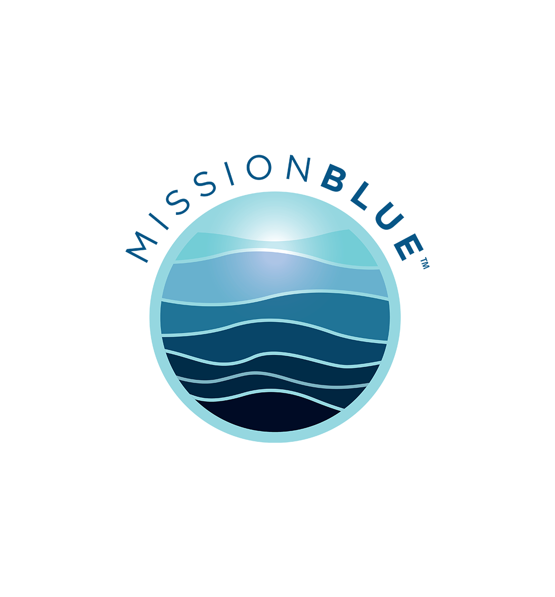 A logo featuring a stylized blue ocean wave within a circle, with the text 'MISSION BLUE' arching over the design.