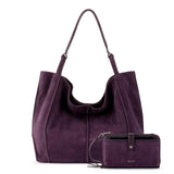 The Sak Los Feliz Large Tote and Iris Smartphone Wallet Bundle - Leather - Aubergine Suede