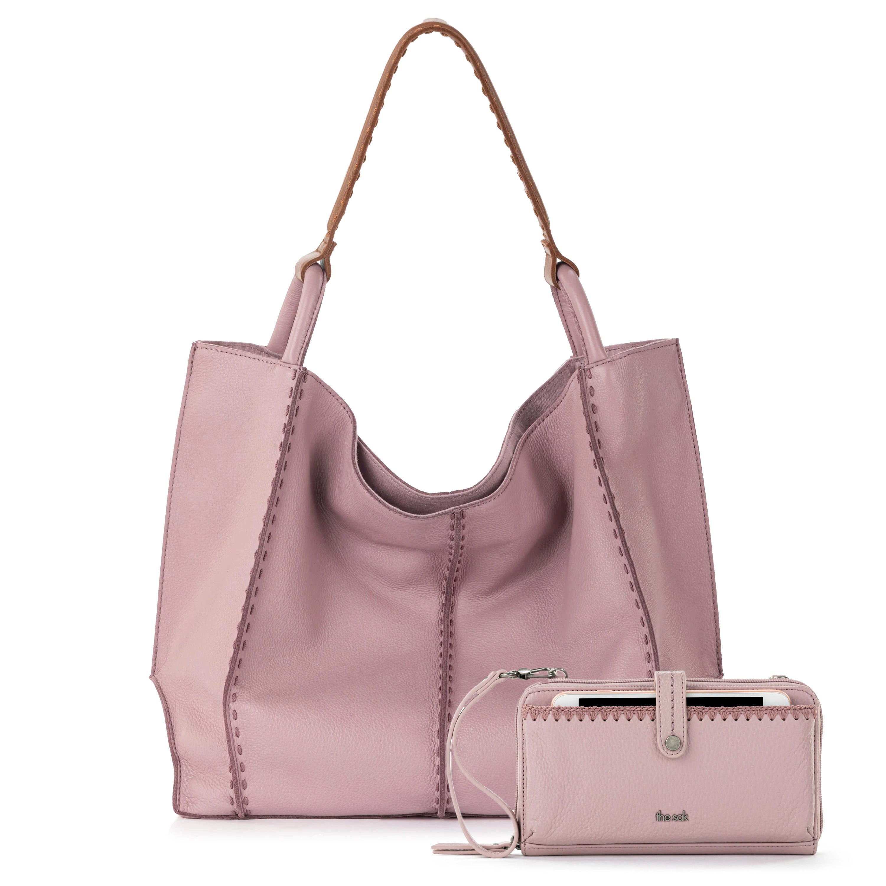 The Sak Los Feliz Large Tote and Iris Smartphone Wallet Bundle - Leather - Rosewood