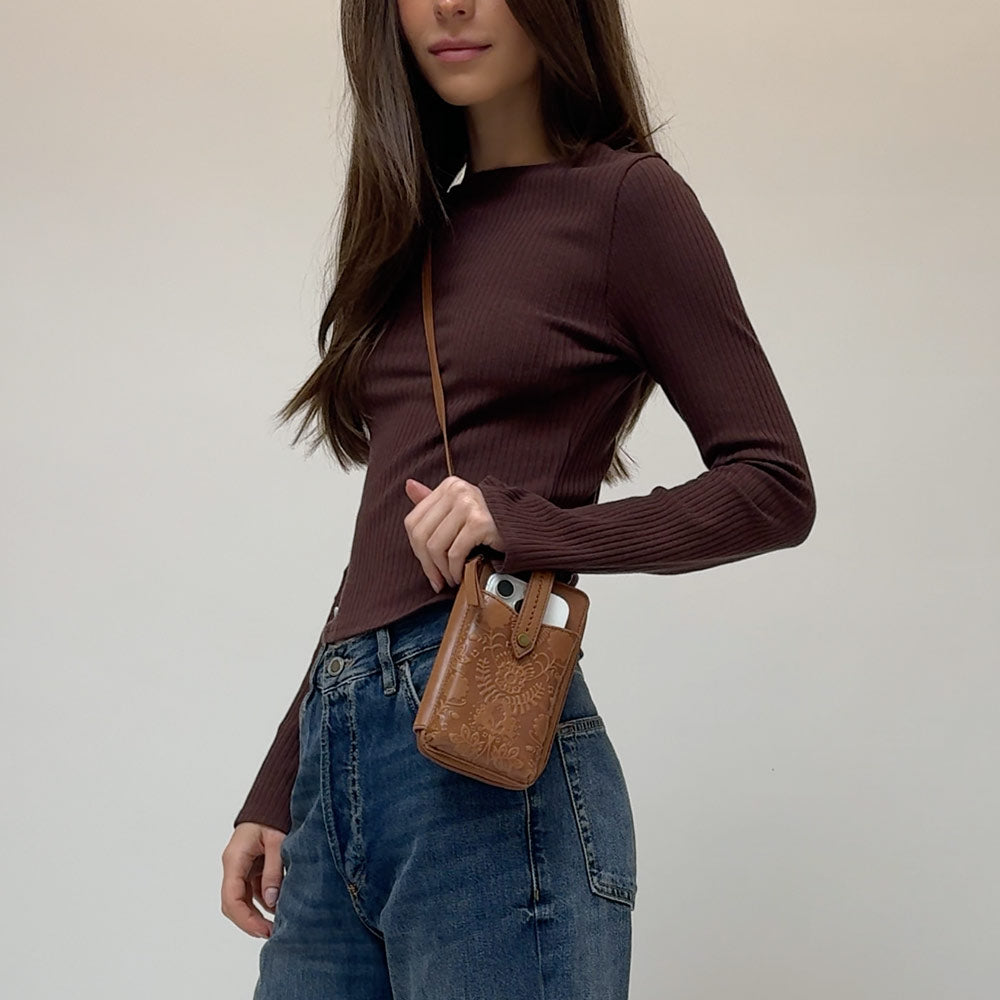 The Sak Silverlake Smartphone Wallet - Leather - Tobacco Floral Embossed