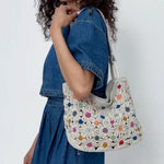 The Sak Los Feliz Med Tote - Hand Crochet - Natural Multi Flowers