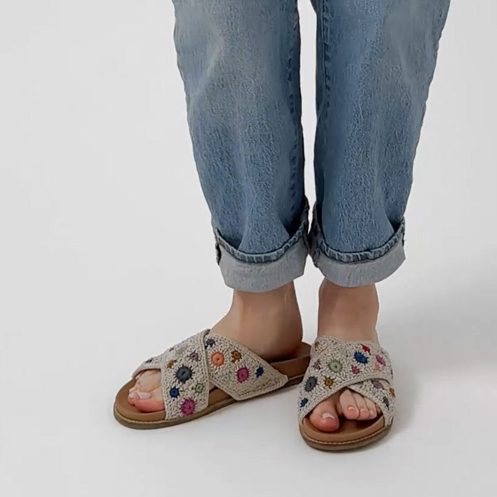 The Sak Penelope Sandal - Hand Crochet - Natural Multi Flowers